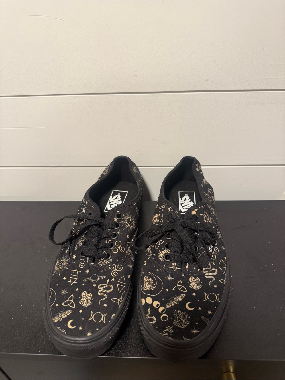 Vans men’s size 8- women’s 9.5 Black Sneakers with Metallic Gold Celestial Print